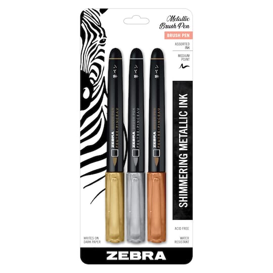 Zebra 3 Color Metallic Brush Pen Set